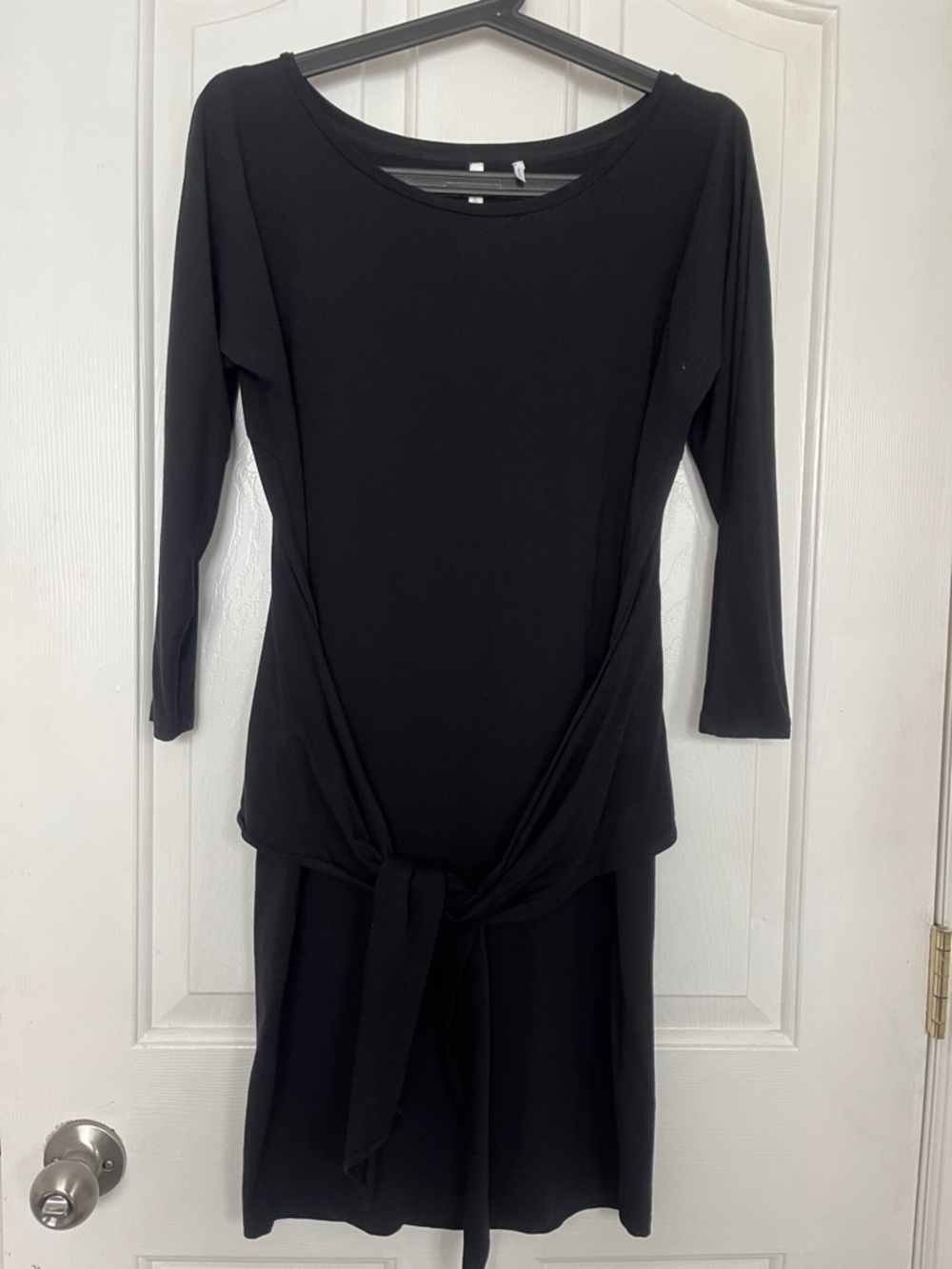 Babaton Black Long Sleeve Tie-Front Dress